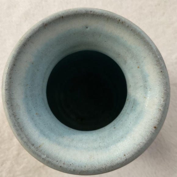 Signed Studio Pottery Vase 8” Carved Blue Matte Stoneware MCM - Picture 10 of 16